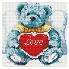 Алмазная мозаика Медвежонок с сердцем (на подрамнике), картина стразами Белоснежка 30x30 см.