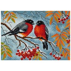 Алмазная мозаика Снегири, картина стразами Вышиваем бисером 20x28.5 см.