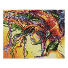Алмазная мозаика Девушка с цветными волосами, картина стразами PaintBoy 40x50 см.