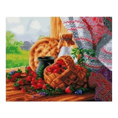 Алмазная мозаика Лукошко с клубникой, картина стразами PaintBoy 40x50 см.