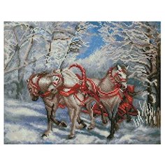 Алмазная мозаика Тройка белых лошадей, картина стразами PaintBoy 40x50 см.