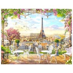 Алмазная мозаика Парижская терраса (На подрамнике), картина стразами Цветной 40x50 см.