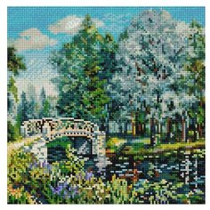 Алмазная мозаика Мостик в парке (на подрамнике), картина стразами Белоснежка 30x30 см.