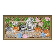 Алмазная мозаика Котята на террасе, картина стразами АРТ СОЛО 24.5x60.5 см. Art Solo