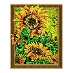 Алмазная мозаика Бабочка на подсолнухе, картина стразами PaintBoy 40x50 см.