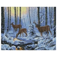 Алмазная мозаика Олени в зимнем лесу, картина стразами PaintBoy 40x50 см.