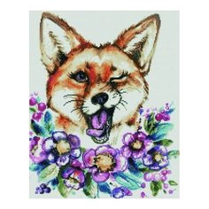 Алмазная мозаика Лисичка в цветах, картина стразами PaintBoy 40x50 см.