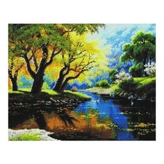 Алмазная мозаика Солнечные лучи в ветвях, картина стразами PaintBoy 40x50 см.