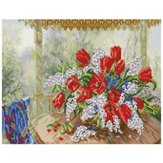 Алмазная мозаика Маки и сирень, картина стразами PaintBoy 40x50 см.