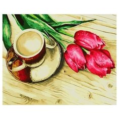 Картина по номерам Тюльпаны и чашечка кофе, 40x50 см. PaintBoy