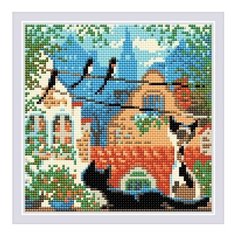 Алмазная мозаика Город и кошки. Лето, картина стразами Риолис 20x20 см.