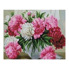 Алмазная мозаика Пышные пионы, картина стразами PaintBoy 40x50 см.