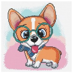 Алмазная мозаика Щенок корги, картина стразами Фрея 30x30 см.