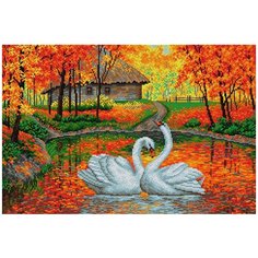 Алмазная мозаика Лебеди на пруду, картина стразами Вышиваем бисером 40x60 см.