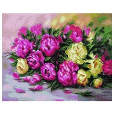 Алмазная мозаика Манящие пионы, картина стразами PaintBoy 40x50 см.