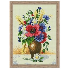 Алмазная мозаика Ромашки, маки, васильки (На подрамнике), картина стразами Цветной 30x40 см.