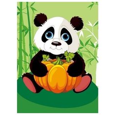Алмазная мозаика Панда с тыквой (На подрамнике), картина стразами Цветной 17x22 см.