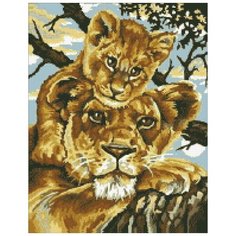 Алмазная мозаика Львица со львенком, картина стразами Паутинка 35x45 см.