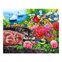 Картина по номерам Корзина с цветами, 50x40 см. Белоснежка