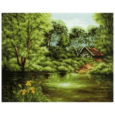 Алмазная мозаика Дом у пруда, картина стразами PaintBoy 40x50 см.