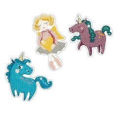 Алмазная мозаика наклейки Единороги и ангел, картина стразами Фрея 10.5x8 см.