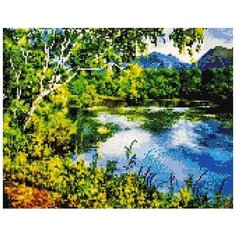 Алмазная мозаика Голубое озеро, картина стразами PaintBoy 40x50 см.