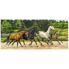 Алмазная мозаика Табун, картина стразами Фрея 64x28 см.