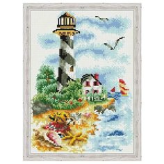 Алмазная мозаика Чайки у маяка (На подрамнике), картина стразами Цветной 30x40 см.