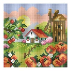 Алмазная мозаика Домик с мельницей, картина стразами Белоснежка 20x20 см.