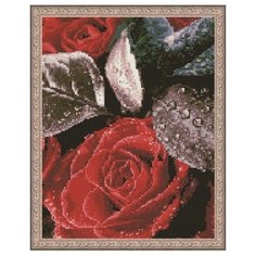 Алмазная мозаика Капельки росы на розе, картина стразами PaintBoy 40x50 см.