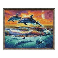Алмазная мозаика Стая дельфинов, картина стразами PaintBoy 40x50 см.