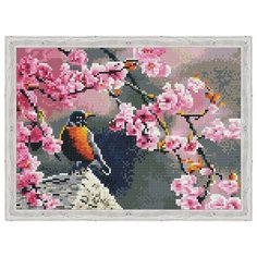 Алмазная мозаика Весенняя птичка (На подрамнике), картина стразами Цветной 30x40 см.