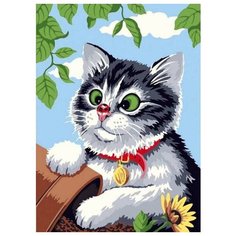 Алмазная мозаика Любопытный котенок (На подрамнике), картина стразами Цветной 30x40 см.