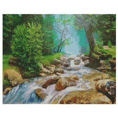 Алмазная мозаика Река протекающая в горах, картина стразами PaintBoy 40x50 см.