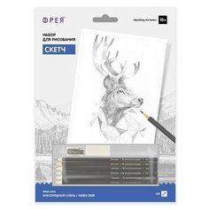 Картина по номерам Благородный олень Скетч для раскраш. чернографитными карандашами, 29.7x21 см. Фрея