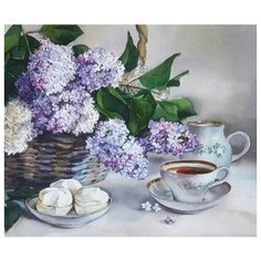 Алмазная мозаика Корзина сирени (На подрамнике), картина стразами Цветной 40x50 см.