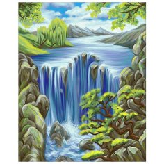 Алмазная мозаика Водопад, картина стразами Алмазная живопись 41x59 см.