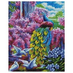 Алмазная мозаика Павлин в саду, картина стразами PaintBoy 40x50 см.
