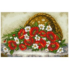 Алмазная мозаика Маки и ромашки, картина стразами Паутинка 45x30 см.