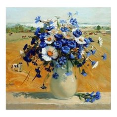 Картина по номерам Ромашки с васильками в вазе, 30x30 см. Molly
