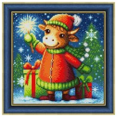 Алмазная мозаика Бычок и бенгальский огонь, картина стразами Алмазная живопись 25x25 см.