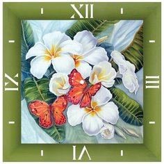 Алмазная мозаика Бабочки и магнолии - алмазные часы, картина стразами Color KIT 30x30 см.