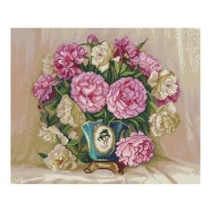 Алмазная мозаика Бузин. Розовые и белые пионы, картина стразами Molly 40x50 см.