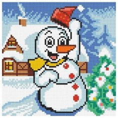 Алмазная мозаика Веселый снеговик, картина стразами Алмазное хобби 20x20 см.