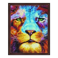 Алмазная мозаика Лев с зелеными глазами, картина стразами PaintBoy 40x50 см.