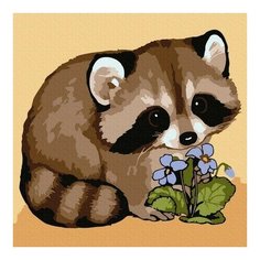 Картина по номерам Енотик с цветком, 20x20 см. Molly
