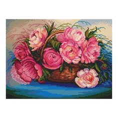 Алмазная мозаика Пионы в лукошке, картина стразами Фрея 30x40 см.