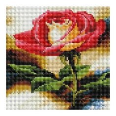 Алмазная мозаика Красная роза, картина стразами PaintBoy 20x20 см.
