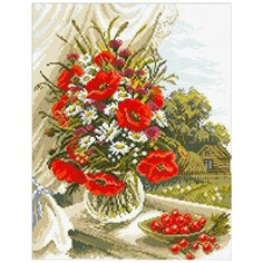 Алмазная мозаика Маки на окне, картина стразами Паутинка 35x45 см.