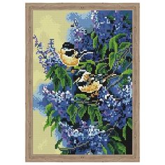 Алмазная мозаика Птички в сирени (На подрамнике), картина стразами Цветной 30x40 см.